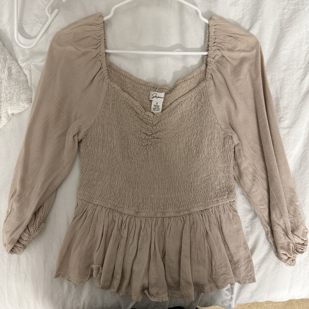 Japna Beige Smocked Blouse
